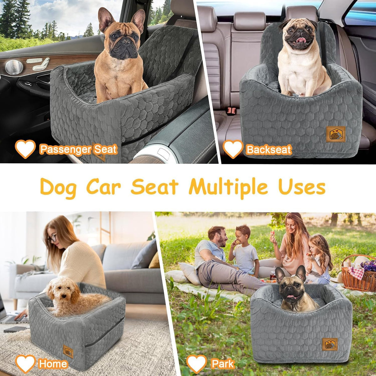 Dog Car Seat for Small/Medium Dogs, Memory Foam Dog Booster Seat, Travel Safety Per Car Seat with Washable Removable