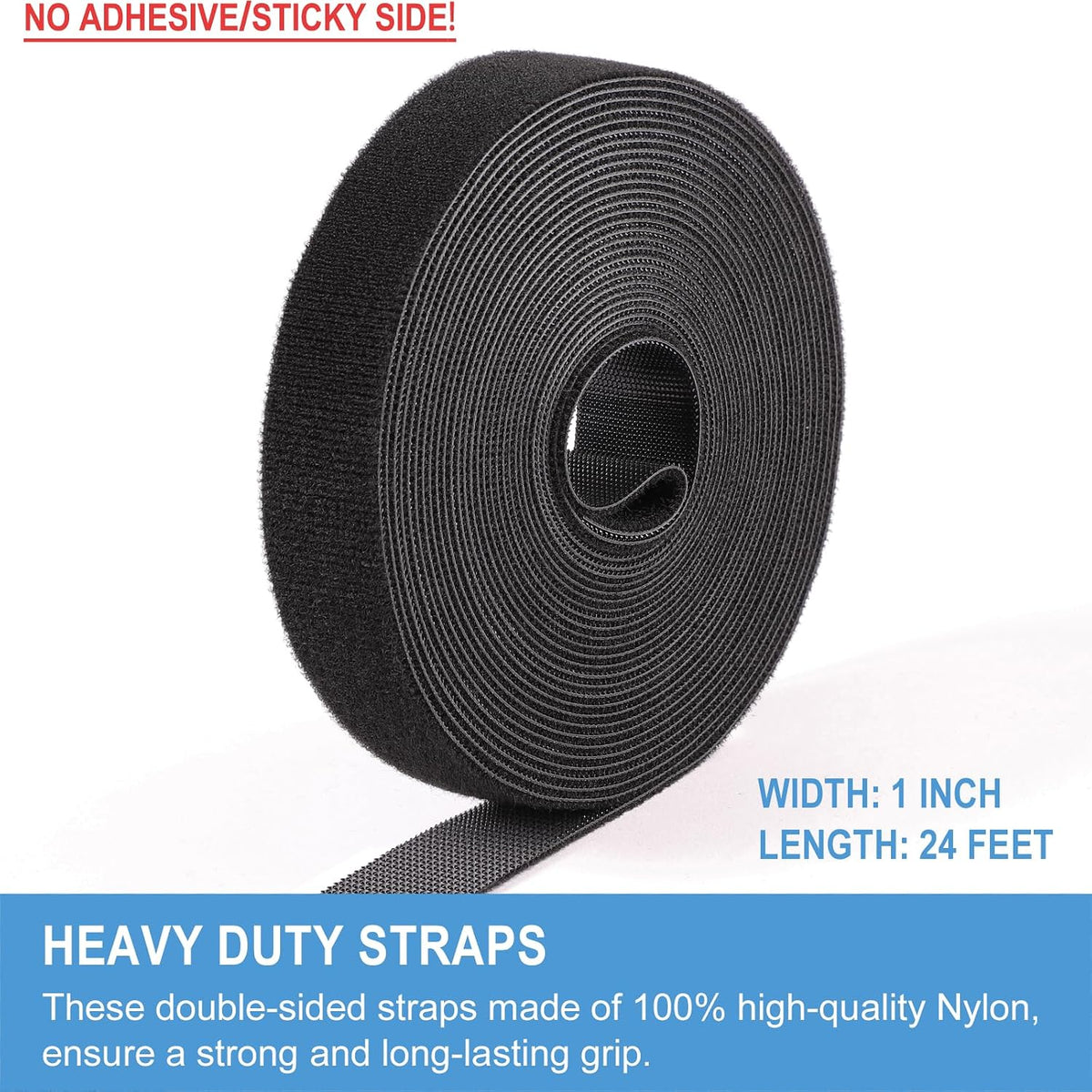 1in x 24ft | Hook and Loop Straps Heavy Duty | Double Sided Self-Gripping Strips | Reusable Multi-Purpose Wrap Roll