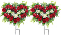 2 Sets Artificial Cemetery Flowers, Grave Memorial Flowers with Ground Spike,Heart Shaped Wreaths Rose Flowers for