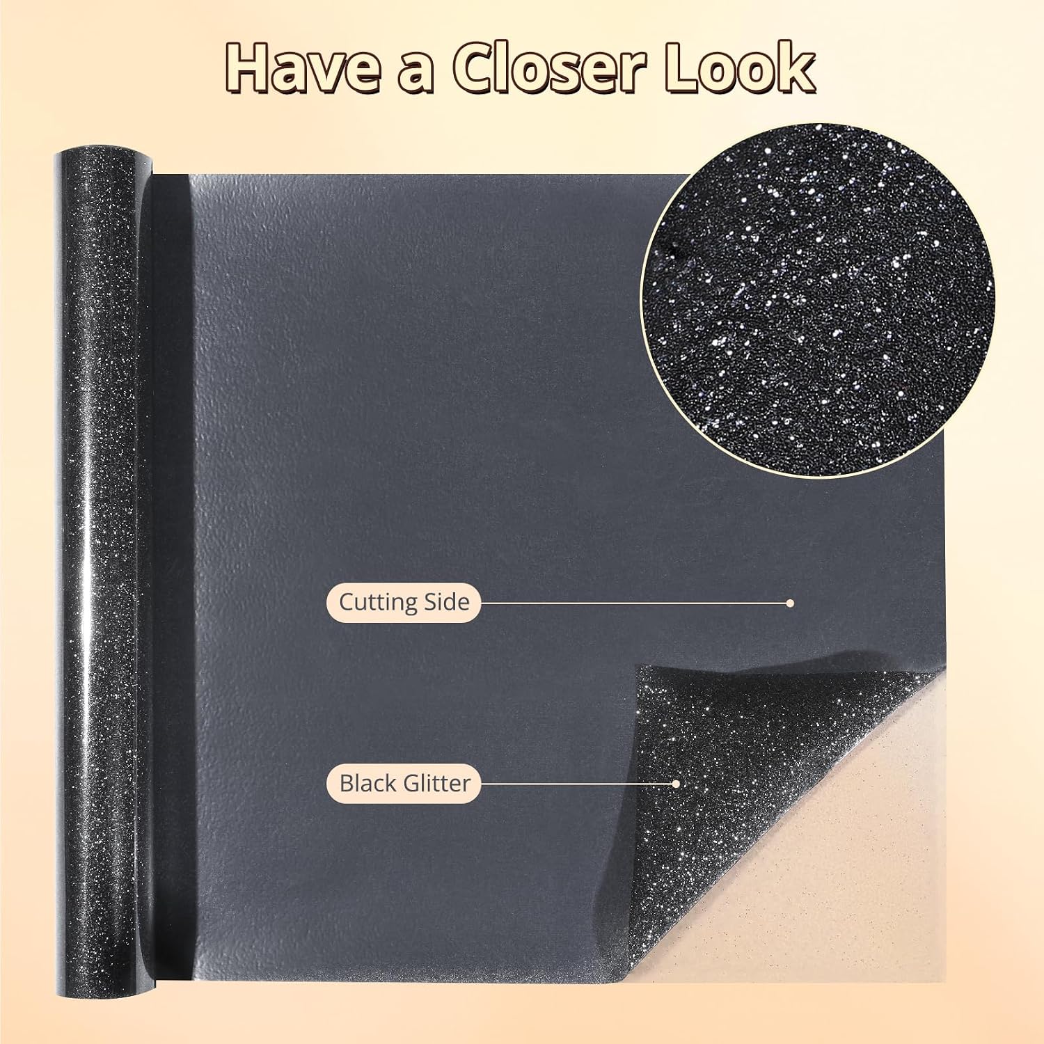 Black Glitter HTV Vinyl- 10” x 5ft Black Glitter Iron On Vinyl | Glitter HTV for All Cutting Machine, Glitter Heat