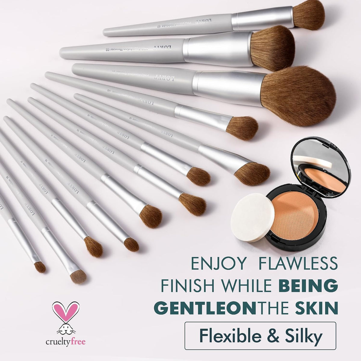 Professional Makeup Brush Set with Storage Pouch Vegan 20 Pcs Gray