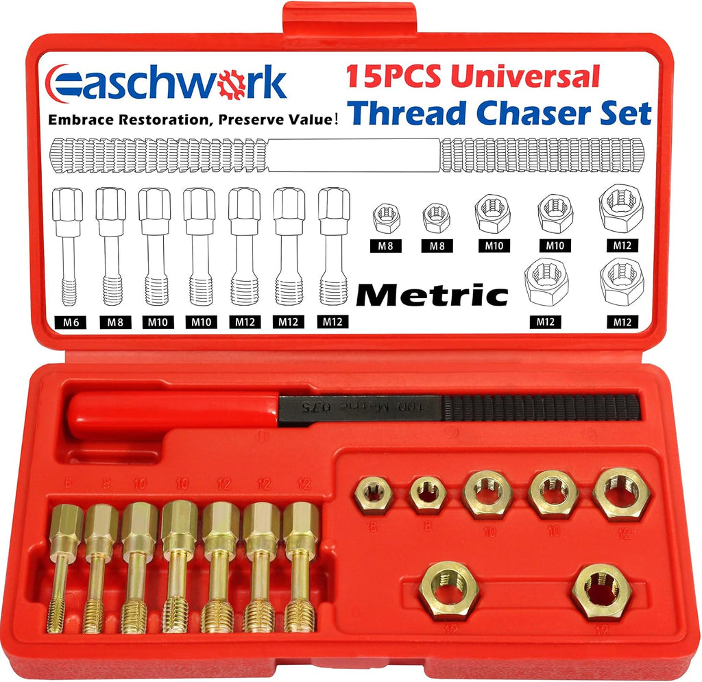 15PCS Metric Thread Chaser Set Master Thread Rethreading Kit With Case
