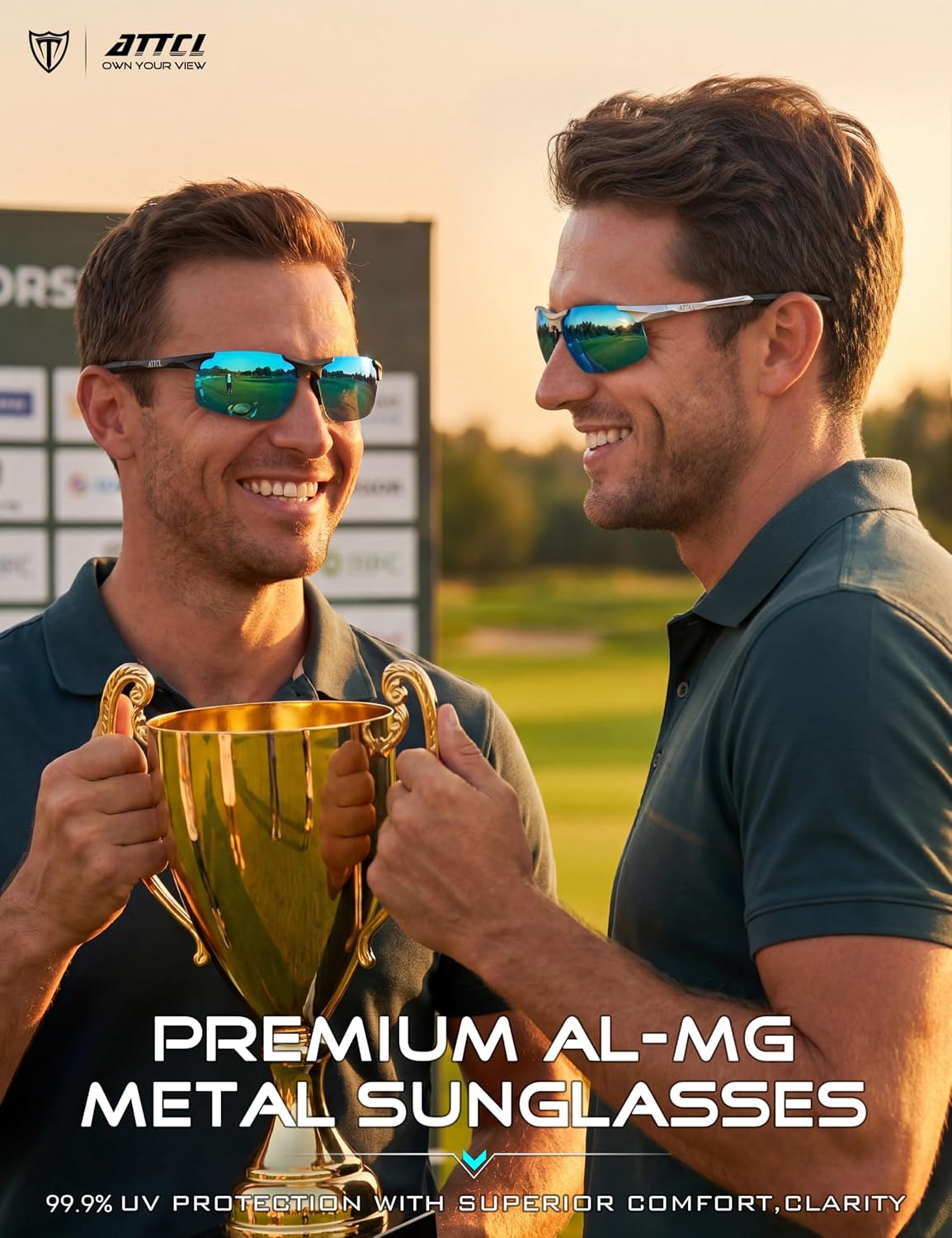 0.9 oz Polarized Sunglasses Men Al-Mg Metal Golf Fishing Sports UV400 | Lightweight Wrap Around Anti Slip Frame