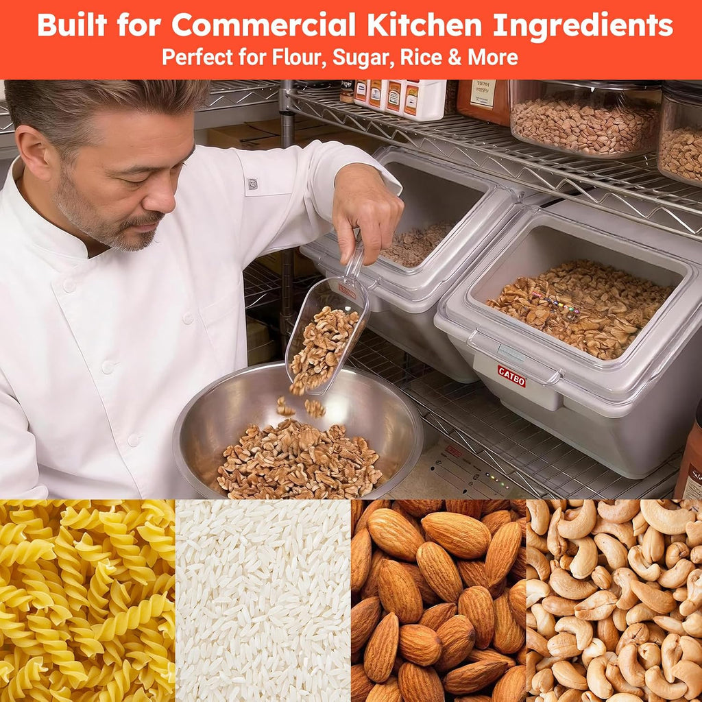 2.6 Gallon / 42 Cup Commercial Shelf Ingredient Bin with Scoop, Stackable Food Storage Container with Clear Flip Lid