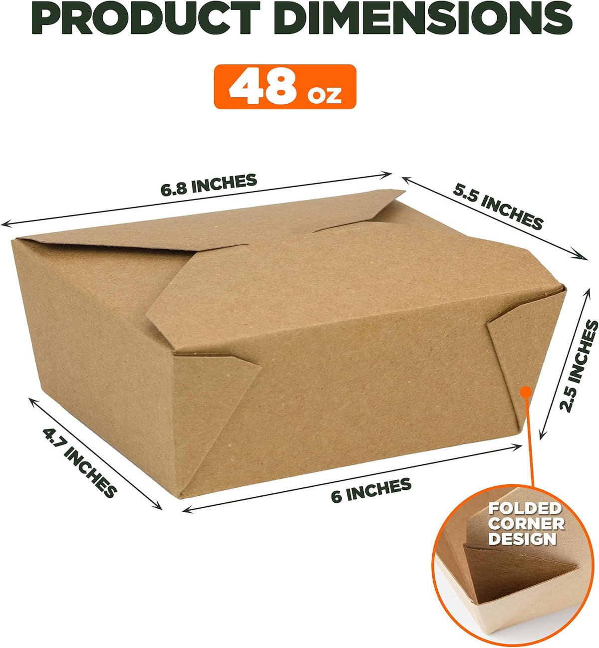 48 oz To Go Boxes, Paper Take Out Containers, Lunch Meal Food Boxes Disposable, Microwave Safe, Leak Grease Resistant