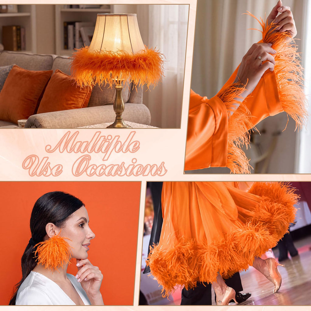 10 Yards Ostrich Feathers Trims 3-4 Inch Feathers Fringe, Orange