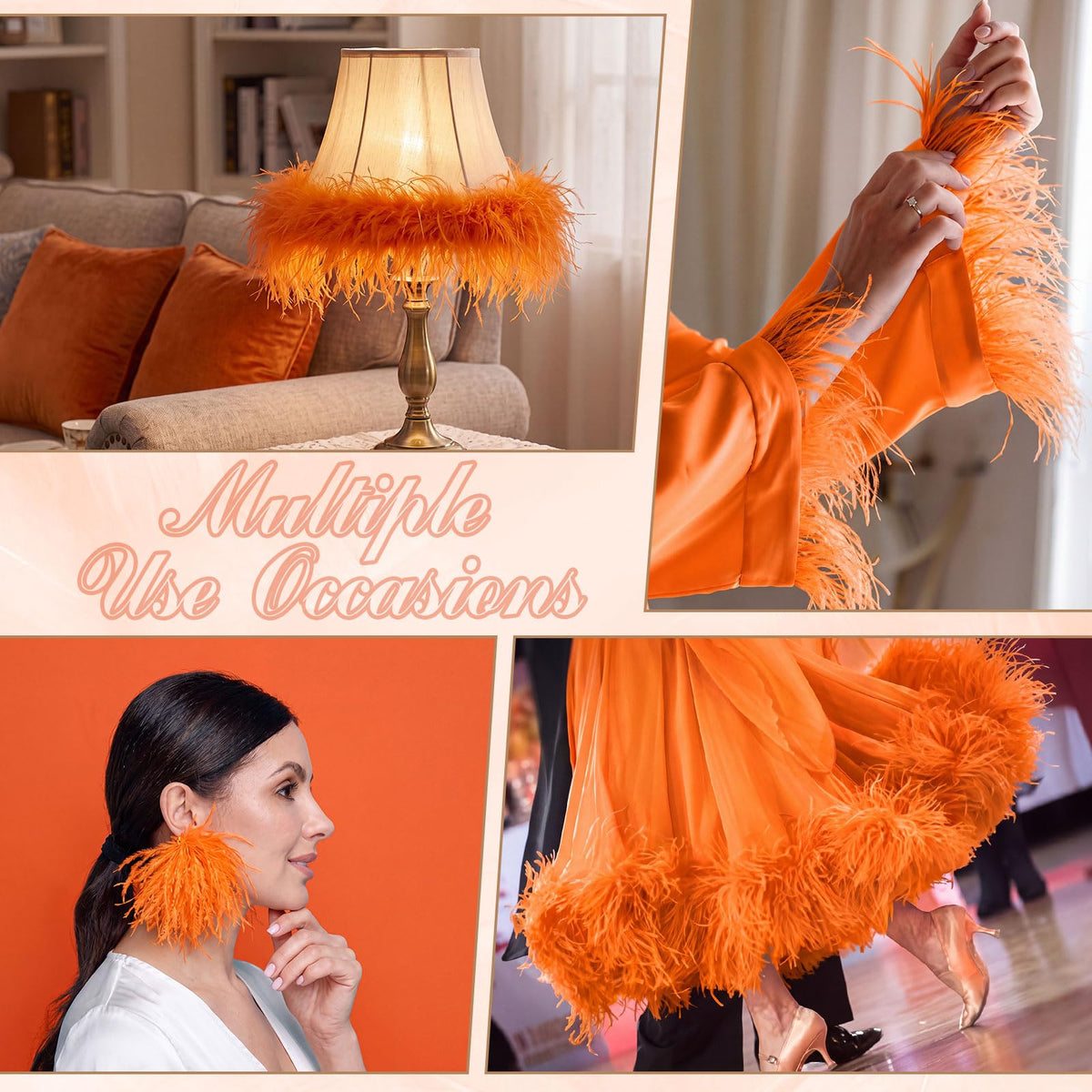 10 Yards Ostrich Feathers Trims 3-4 Inch Feathers Fringe, Orange