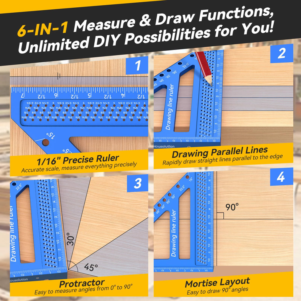Housolution 8.5 Inch 3D 6-in-1 Carpenter Square (1/16" Precision), Blue