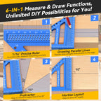 Housolution 8.5 Inch 3D 6-in-1 Carpenter Square (1/16" Precision), Blue