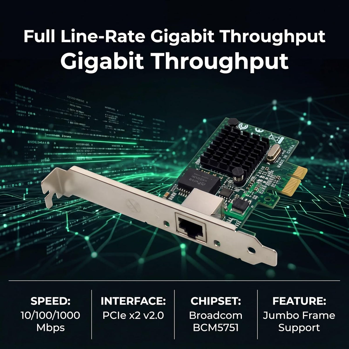 PCIe Gigabit Ethernet Server Adapter with Broadcom NetXtreme BCM5751 10/100/1000Mbps Gigabit Desktop PCI-E Network Card NIC