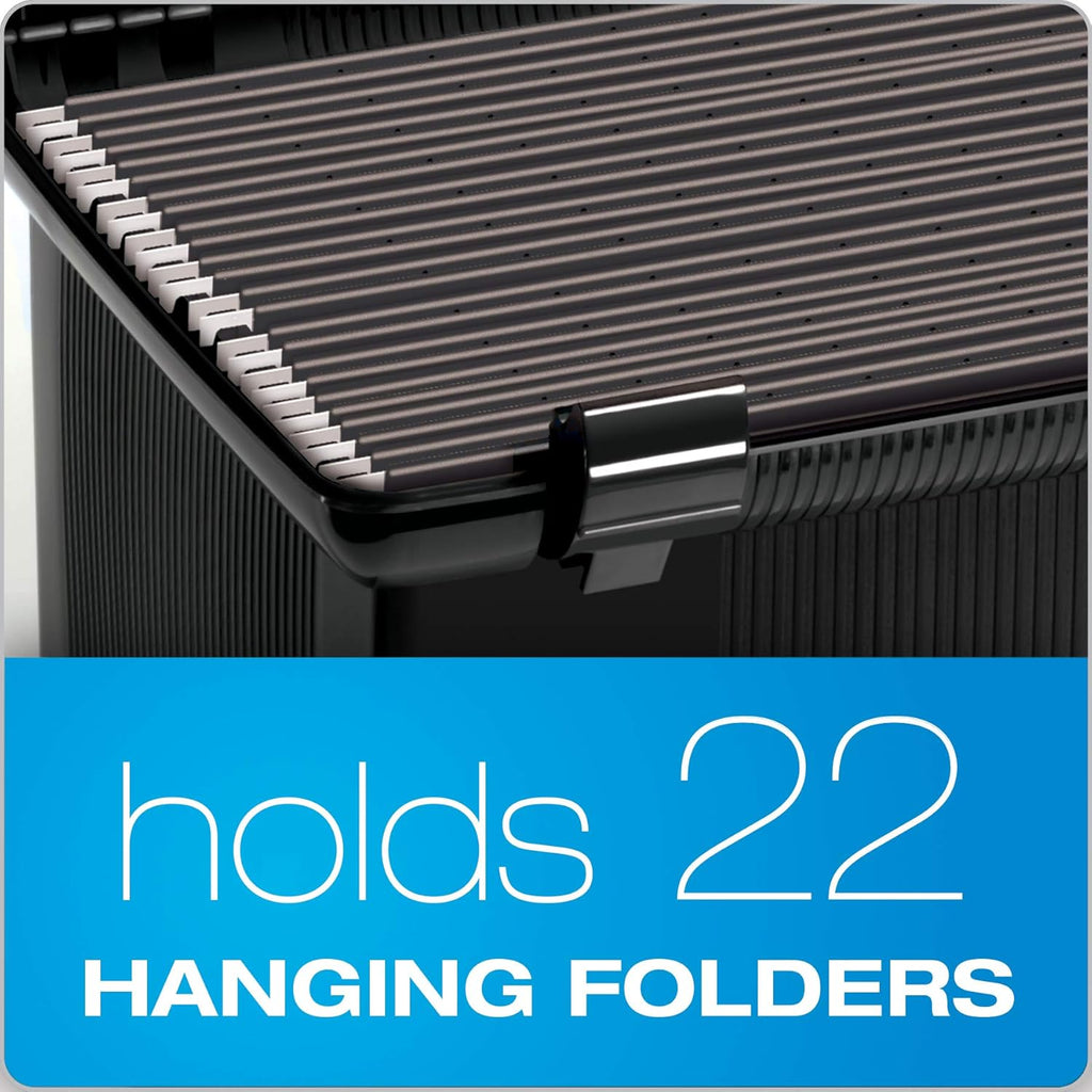 Portable File Box with File Rails, Simple Document Storage, File Bin for Home and Office, Hinged Lid with Double