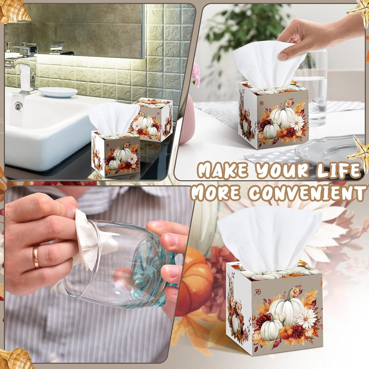12 Pack Fall Pumpkin Facial Tissues Cube Boxes 3 Ply 600 Sheets