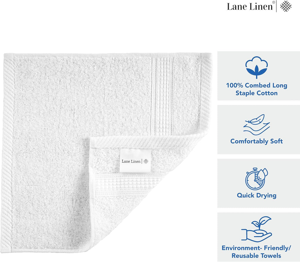 12 PC Wash Cloths Bathroom Set -100% Cotton Highly Absorbent Washcloths Bulk, Premium Spa & Hotel Quality Wash