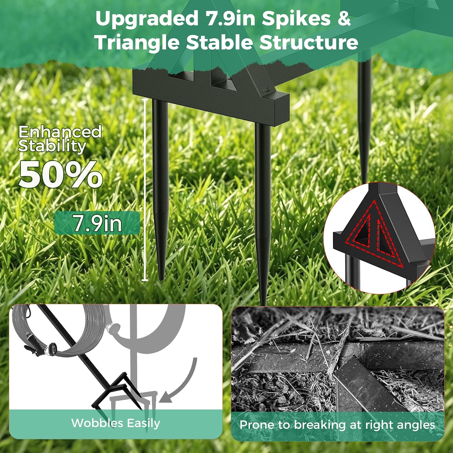 Garden Hose Holder with 2 Tool Hooks Heavy-Duty Water Hose Reel Rustproof | Freestanding Hose Reel Metal Stand Rack