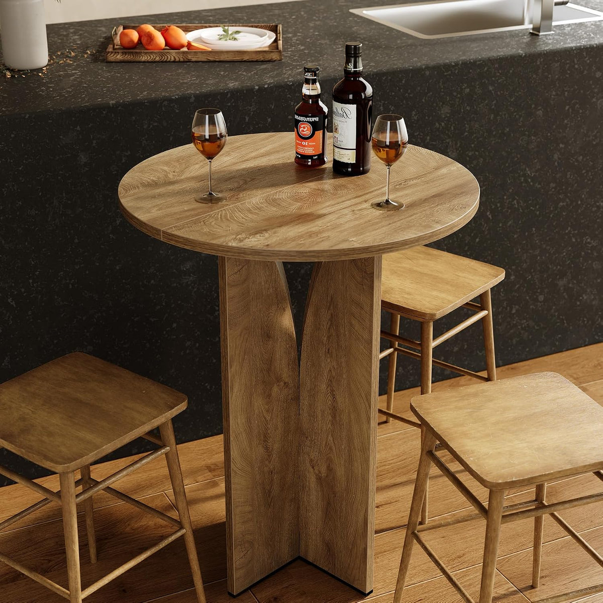 Round Bar Table, 31.5 Inches Counter Height Cocktail Table, Wooden High Top Home Bar Unit for Pub, Bistro, Home