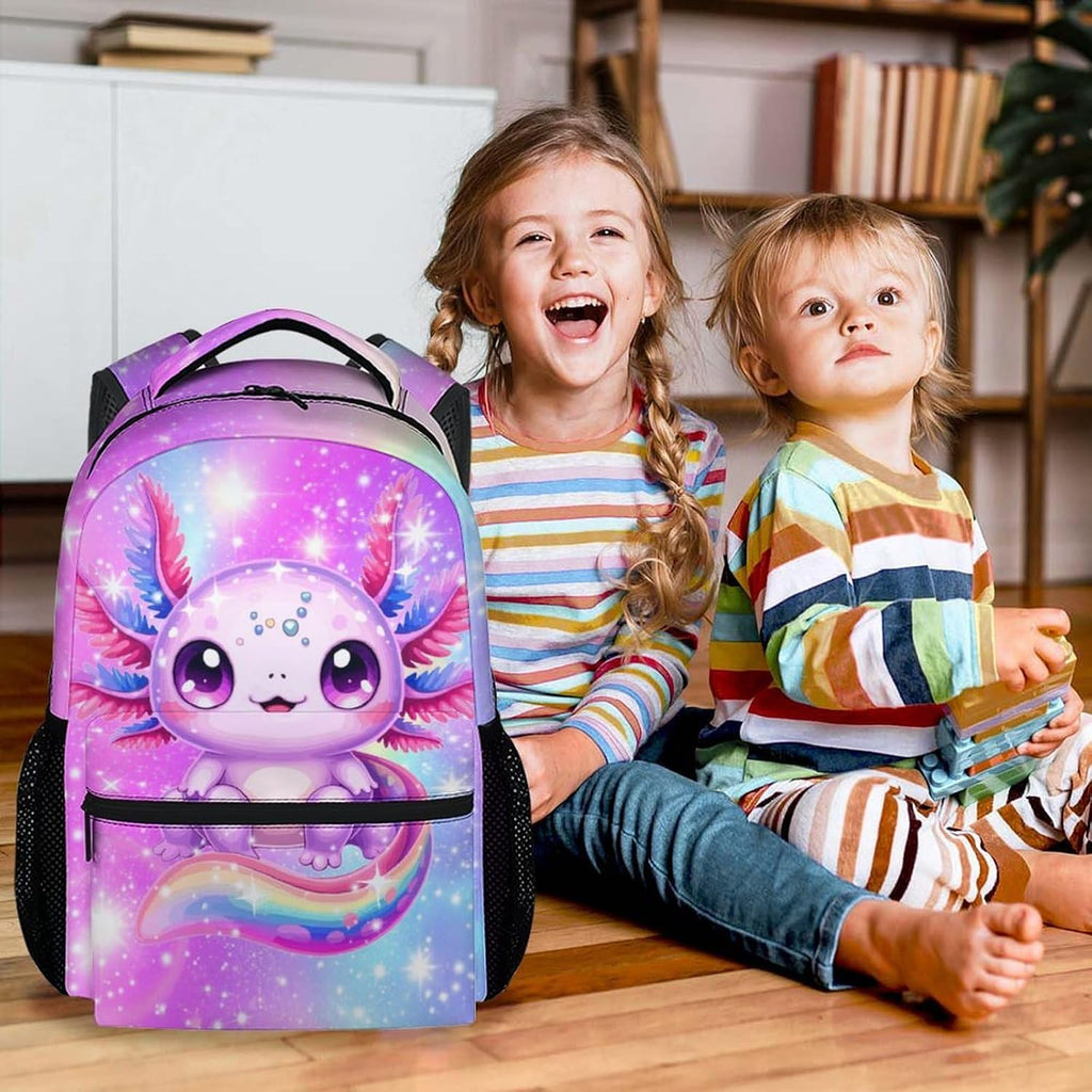 Axolotl Backpack for Girls, 17 Inch Kids Backpacks for Preschool, Cute Pink Large Capacity Toddler Bookbag for