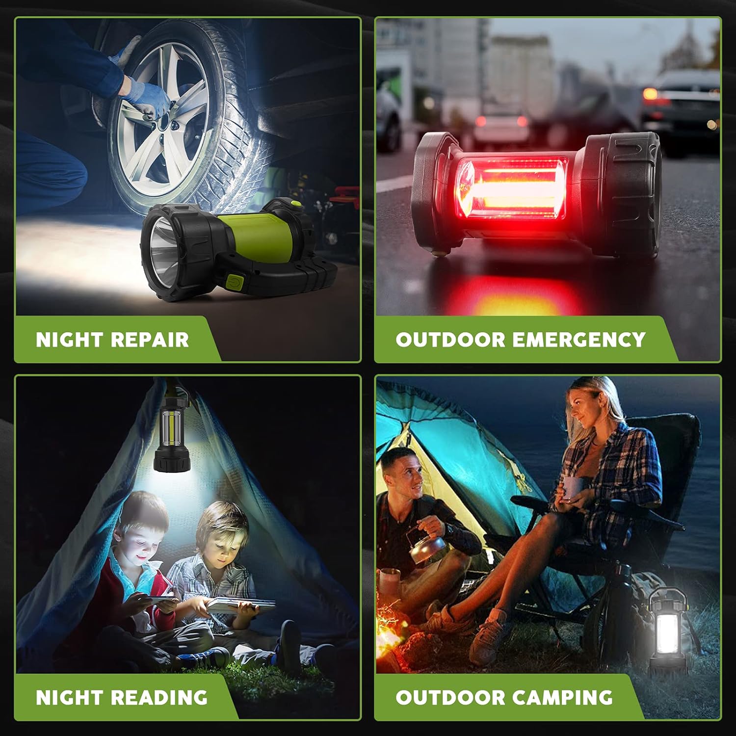 Camping Lantern Rechargeable, LED Flashlight Spotlight Lantern with 800LM, 3600 mAh, Strap Included Portable Bright