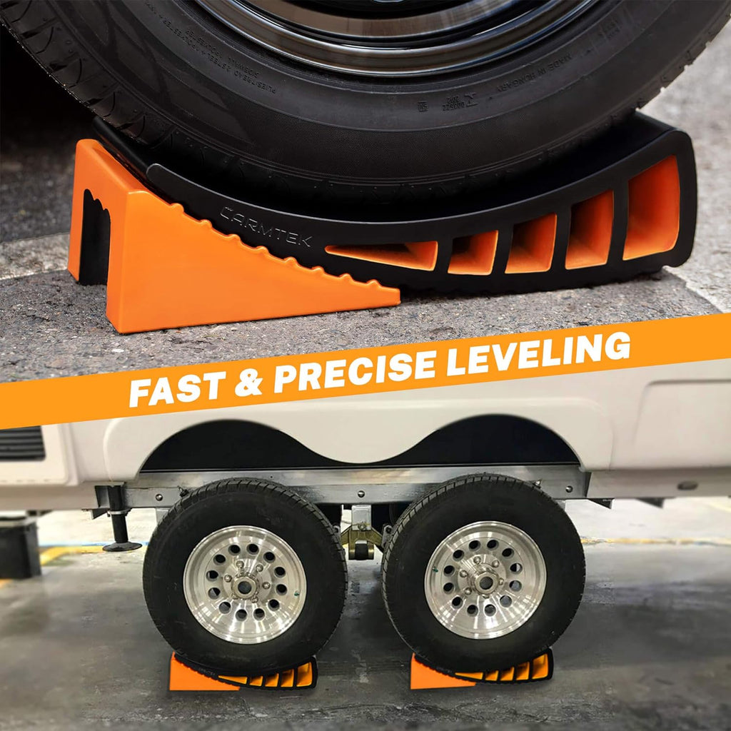 Camper Leveler Premium Kit - Curved RV Levelers with Camper Wheel Chocks, Rubber Mats and Carry Bag | Faster Camper