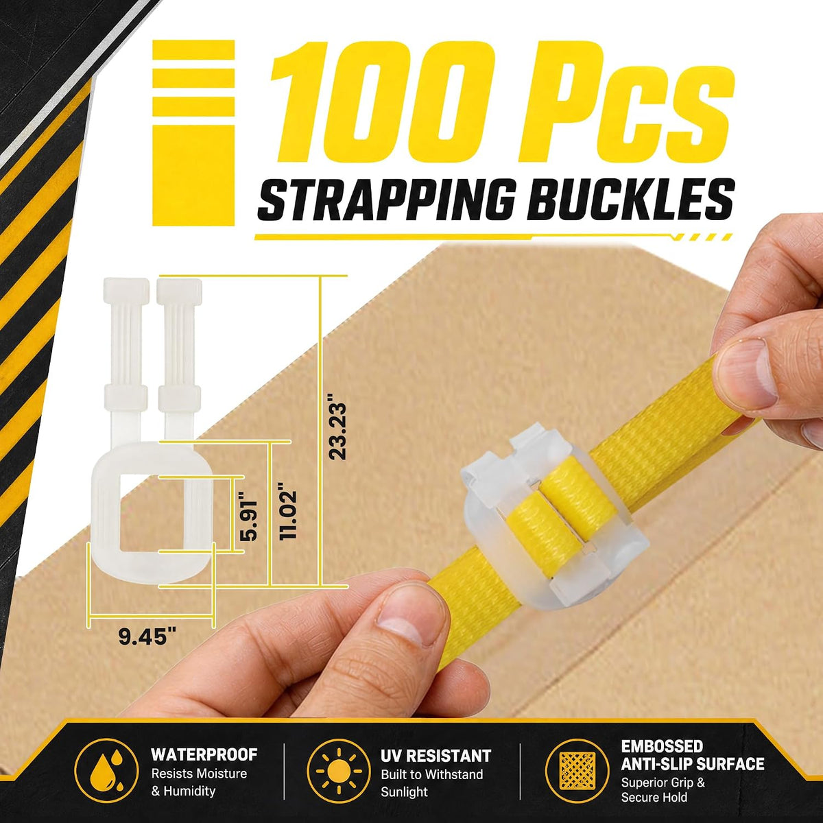 Polypropylene Strapping Kit U.S. Solid 1/2 in x 2460 ft Yellow PP Banding Roll with 100 Plastic Buckles, 1274 N Break