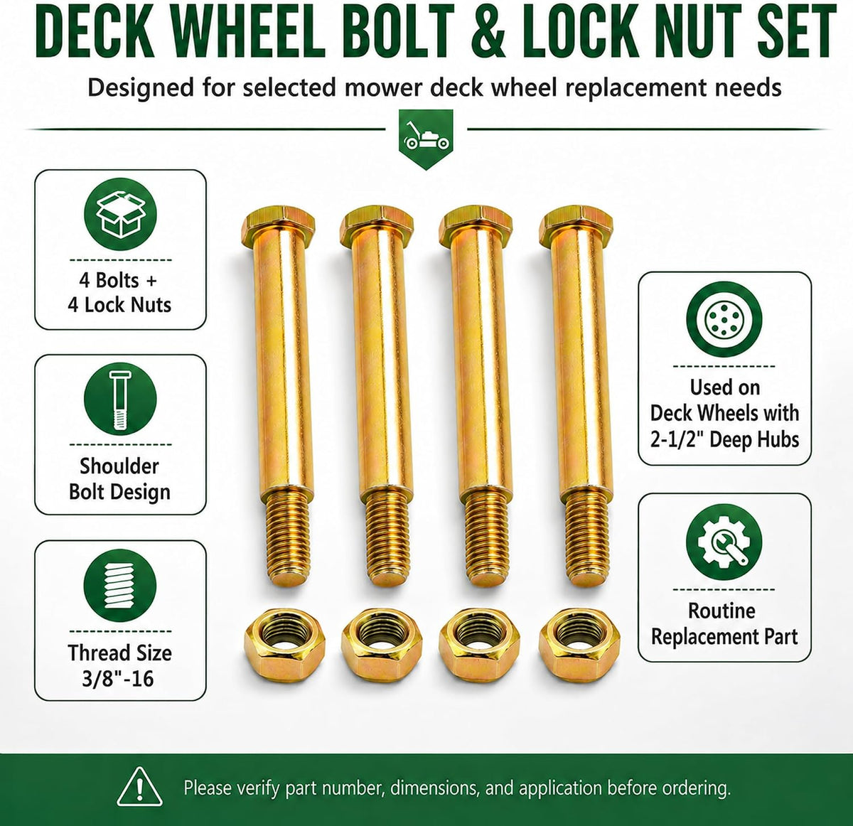 4-Pack 193406 137644 Deck Wheel Shoulder Bolts Compatible with Cub Cadet