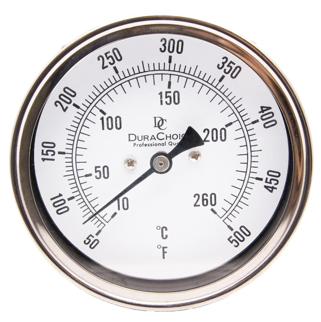 Bimetal Thermometer, 5" Face, 2-1/2" Stem, 50-500°F