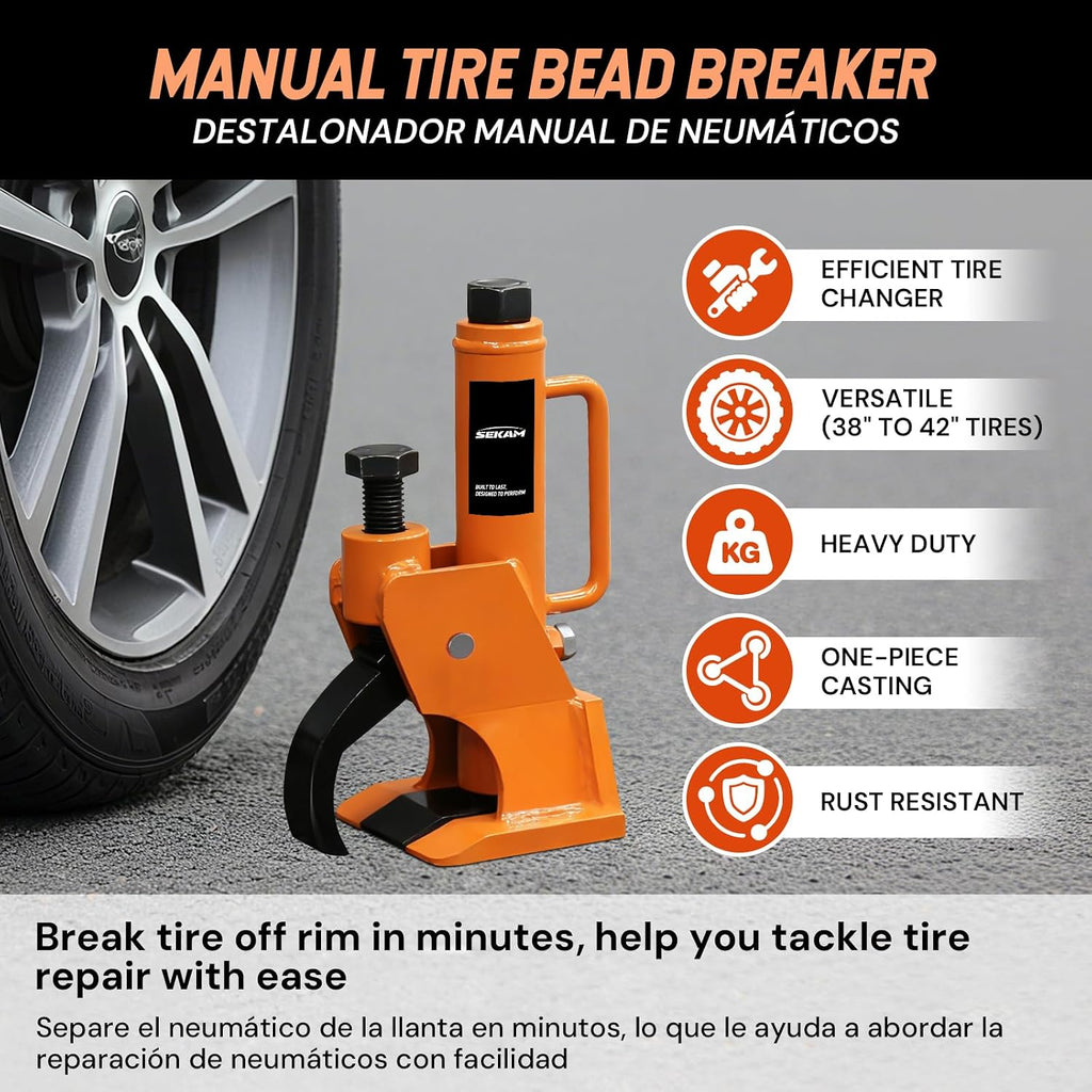 Manual Tire Bead Breaker Tool for Tires Removal, 38"-42" Tire Changer with Handle and Rubber Pad, Heavy Duty Bead