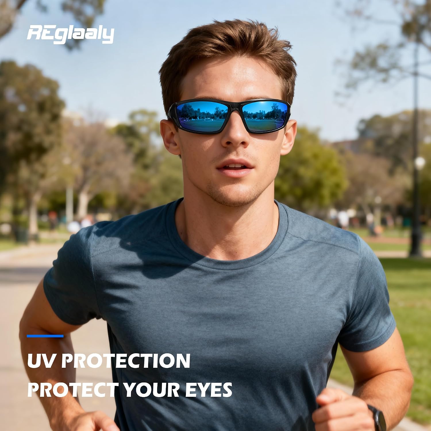 Polarized Sports Sunglasses for Men, Wrap Around Mens Sunglasses UV Protection, Cycling Fishing Running Sun Glasses