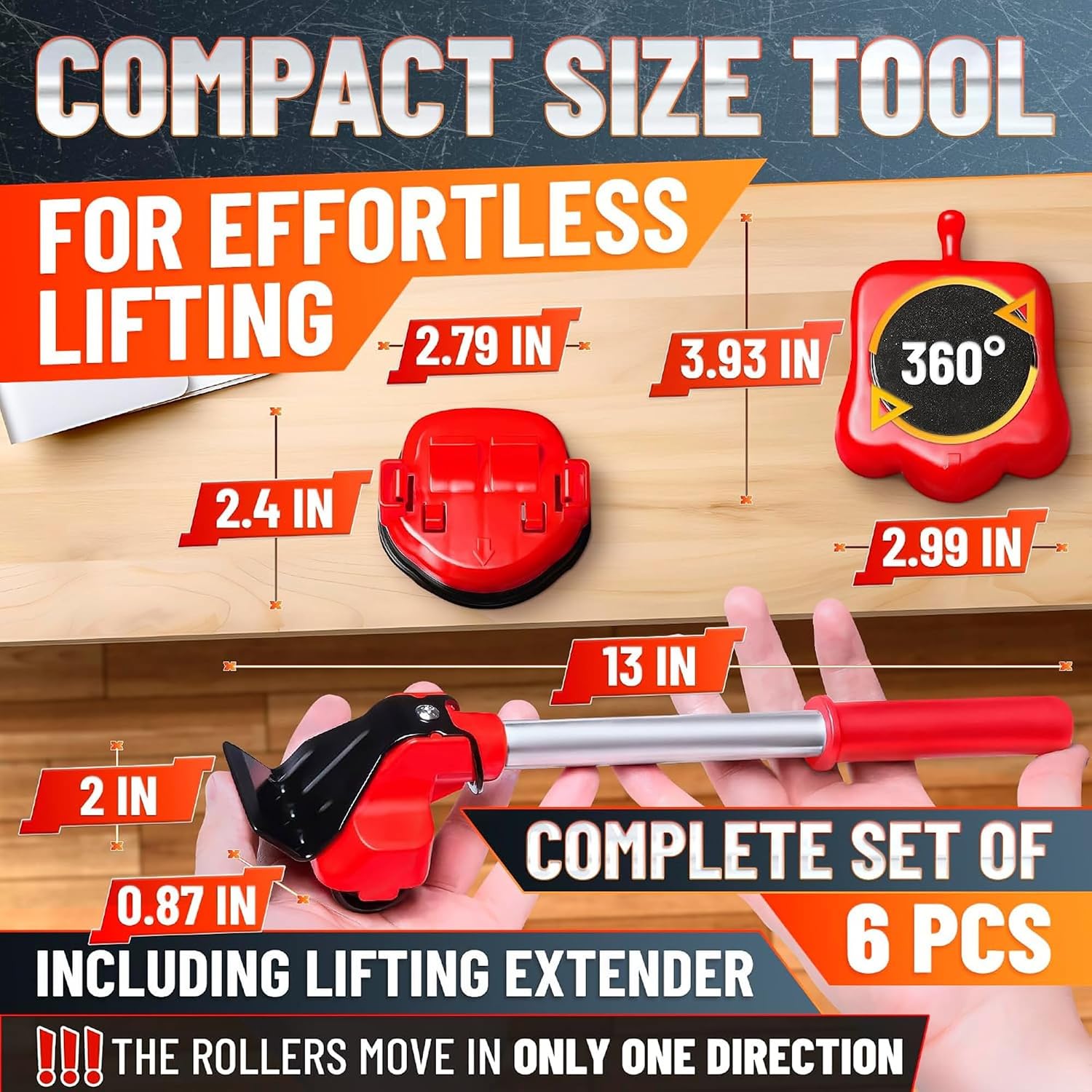 Furniture Lifter Tool with 4 Pcs Appliance Movers Sliders, 660 Lbs | Heavy Duty Furniture Moving Kit with Lifting