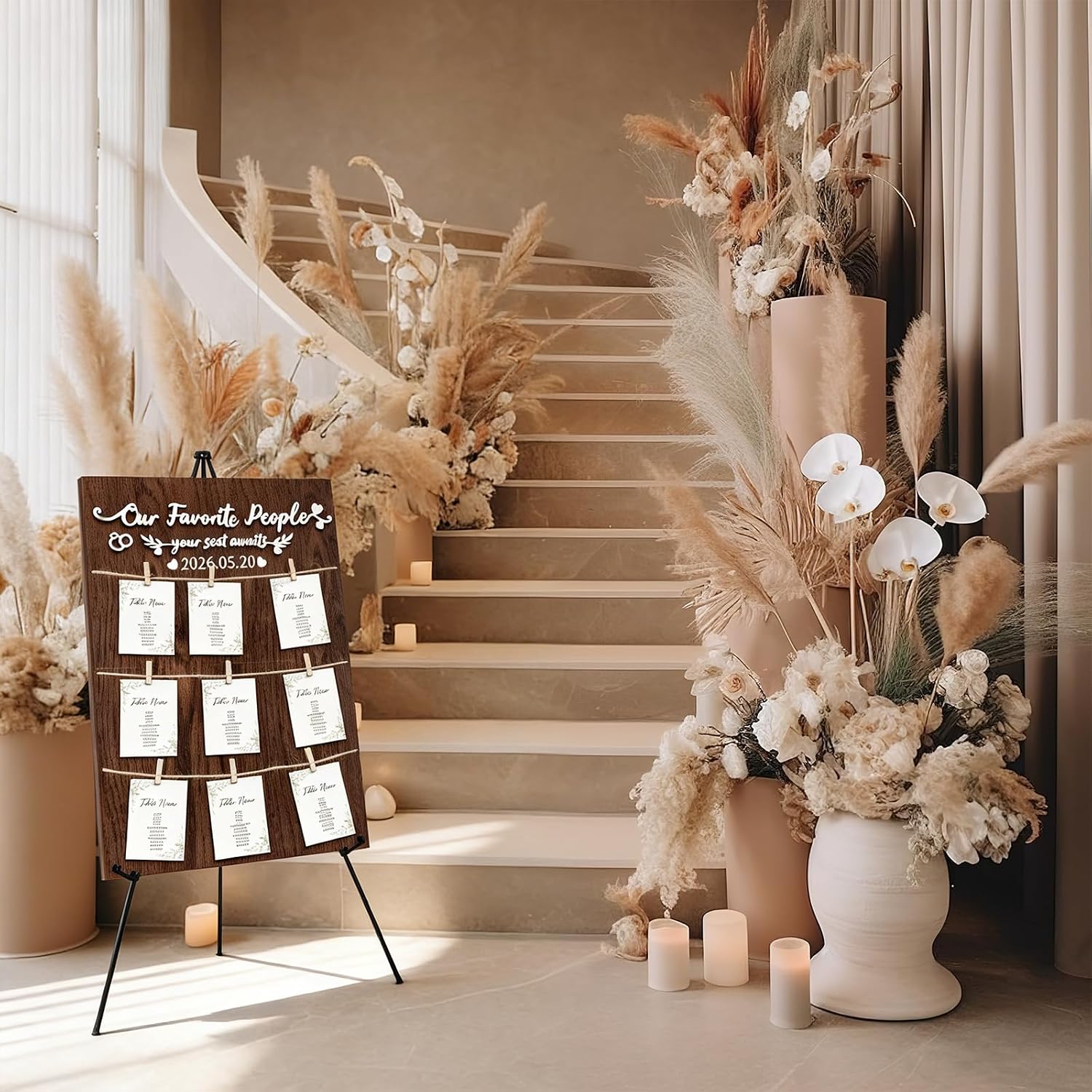 Wedding Seating Chart with Easel Display Stand Rustic Wooden Find Your Seat Sign Board Decoration for Wedding
