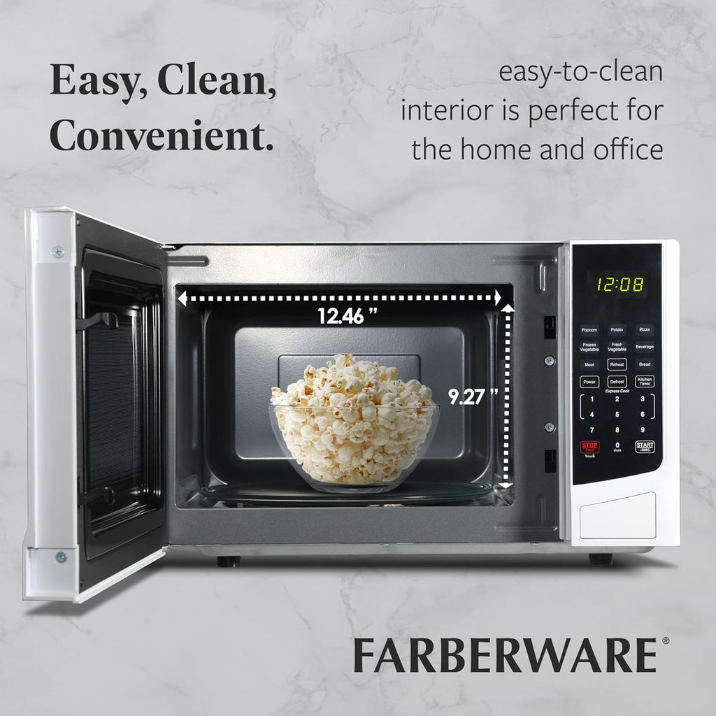 0.9 Cu. Ft. Countertop Microwave Oven – 900W Power, Auto Cook Settings, Defrost, and Safety Lock – White
