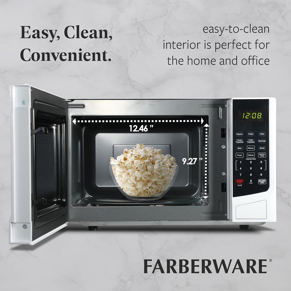 0.9 Cu. Ft. Countertop Microwave Oven – 900W Power, Auto Cook Settings, Defrost, and Safety Lock – White