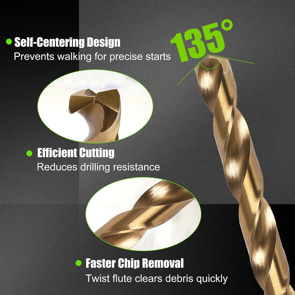 M35 Cobalt Drill Bit Set, 60PCS Number Size HSS Jobber Length Bits