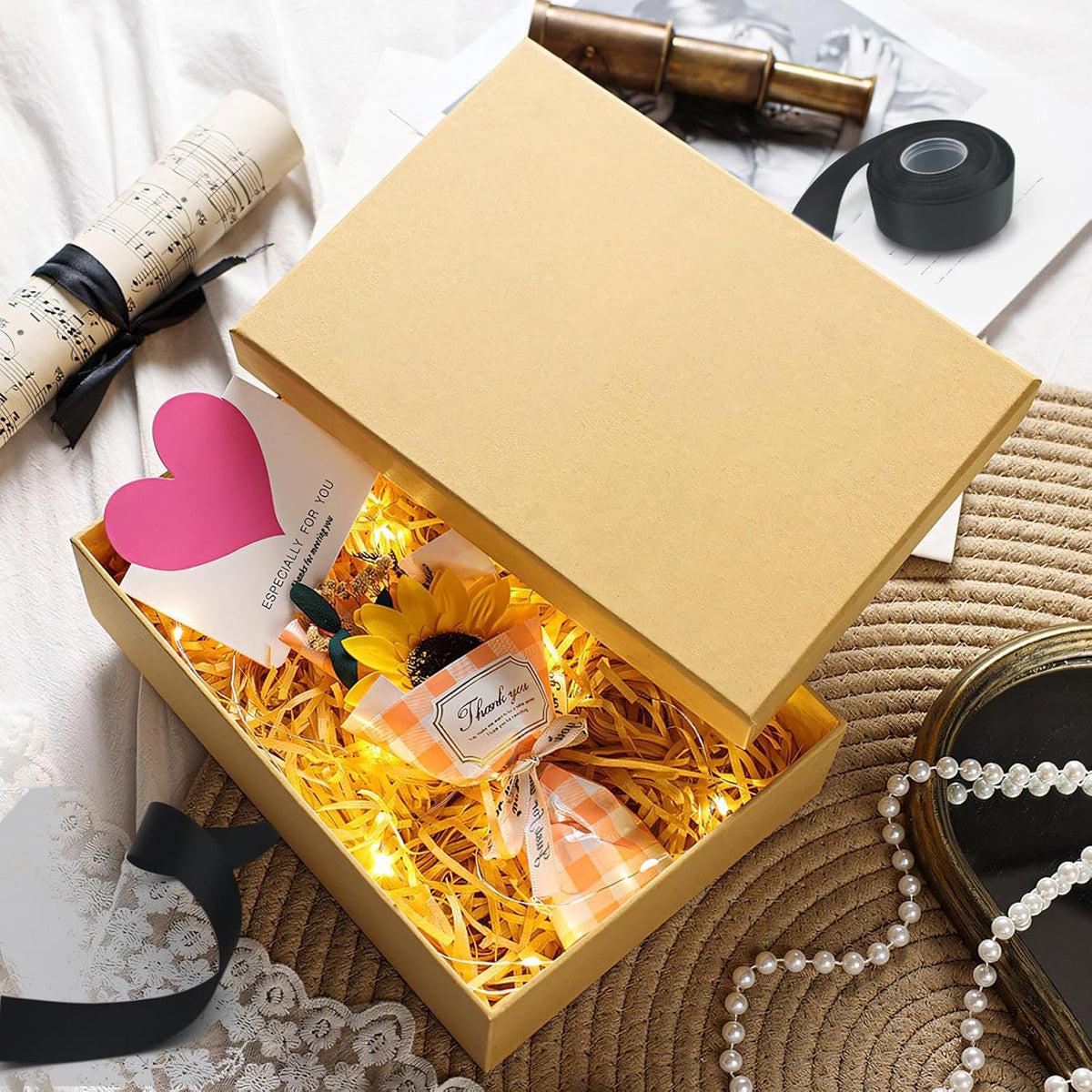 Gift boxes with lids, Natural and Rustic Kraft Gift Box for Present Wrapping, Set of 6 Sturdy Gift Wrap Boxes, Come