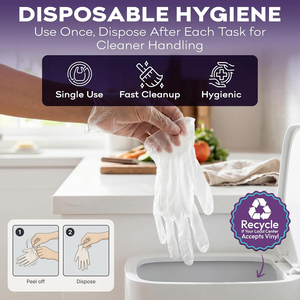 Clear Vinyl Disposable Gloves - Powder & Latex Free Kitchen Glove