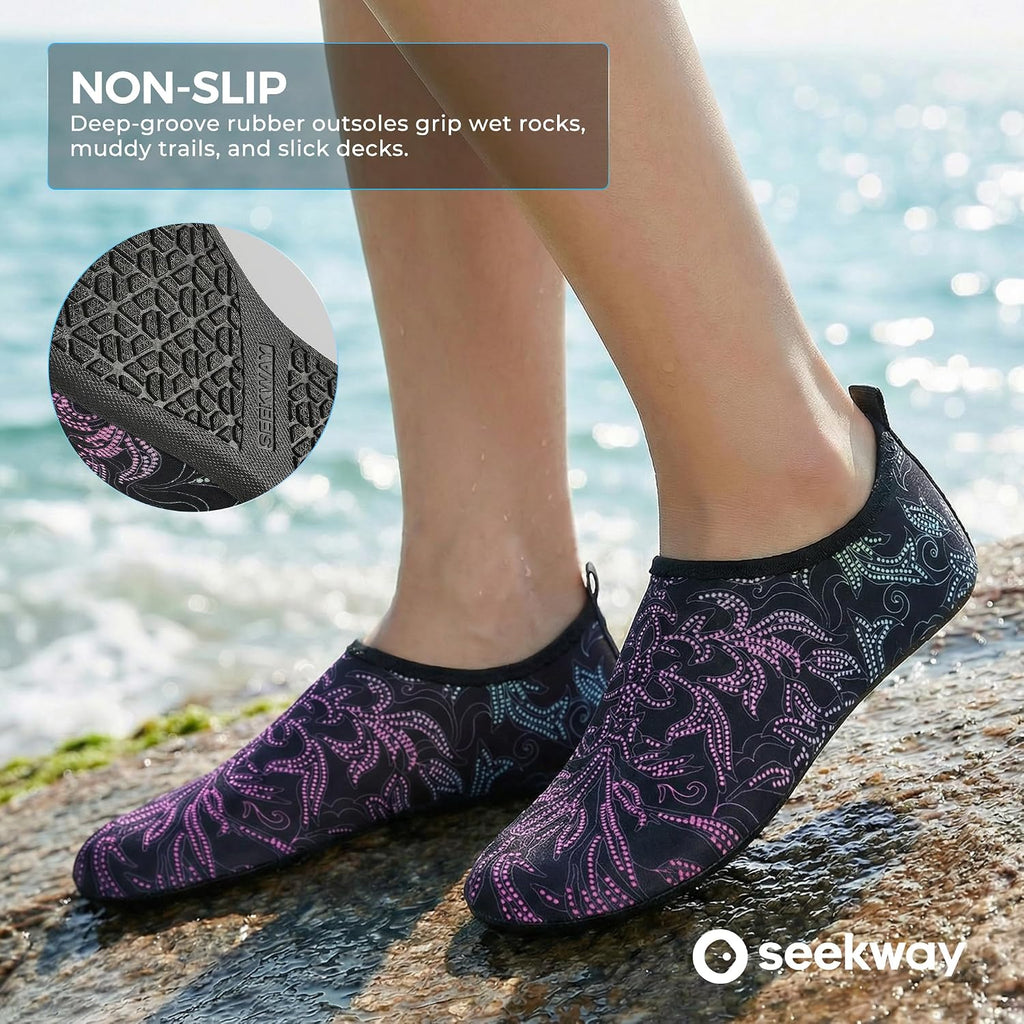 Water Shoes Women Men Adult Quick-Dry Aqua Socks Barefoot Non Slip for Beach Swim River Pool Lake surf Black SK002(U)