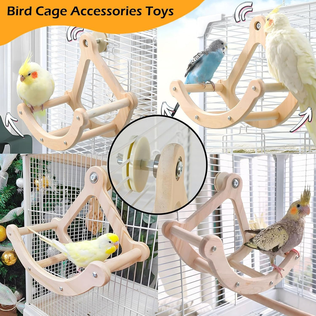 Bird Perch Toy, Wooden Interactive Rocking Parakeet Toys and Perches | Exercise Wheel Cockatiel Toys, Intelligence