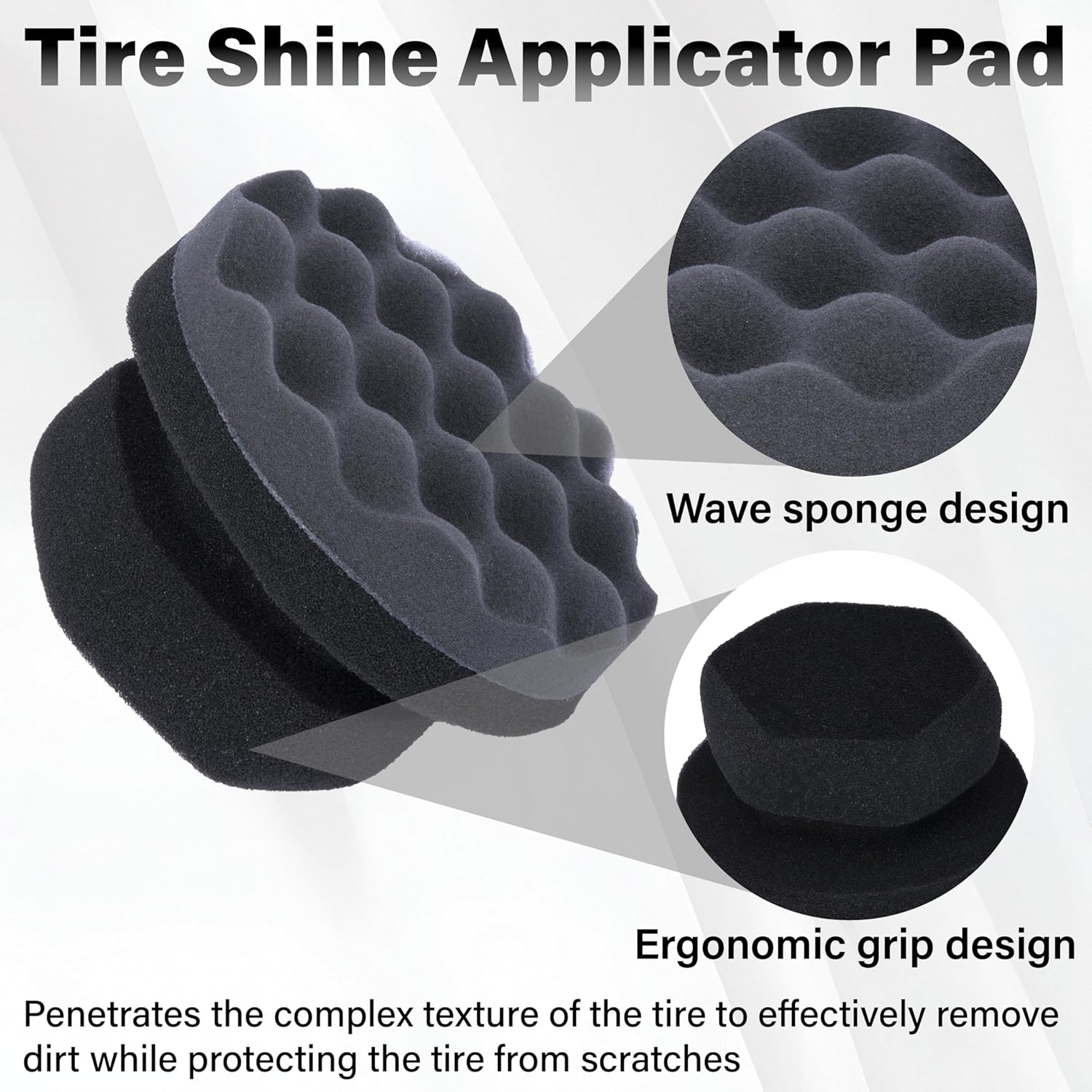 2 PCS Tire Shine Applicator Pad, Hex Grip Tire Dressing Applicator | Reusable Tire Foam Sponge, Tire Shine Brush, Car