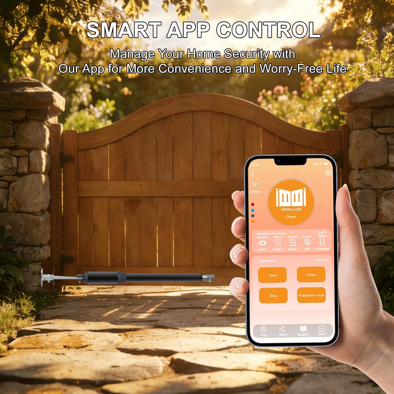 C01-L Smart Automatic Gate Opener Kit, App Compatible Single Swing Gate Opener-Up to 14ft Long or 440lb, Electric