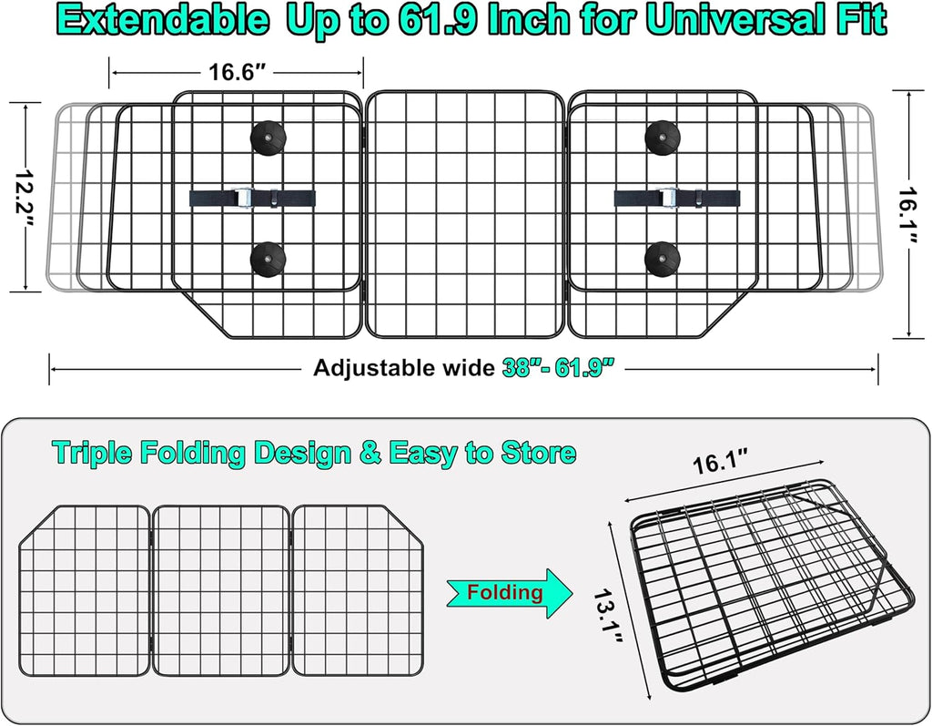 CASIMR Dog Car Barrier for SUVs, Vehicles, Trucks, Cars, Adjustable Pet Divider Cargo Area Universal-Fit, Heavy-Duty