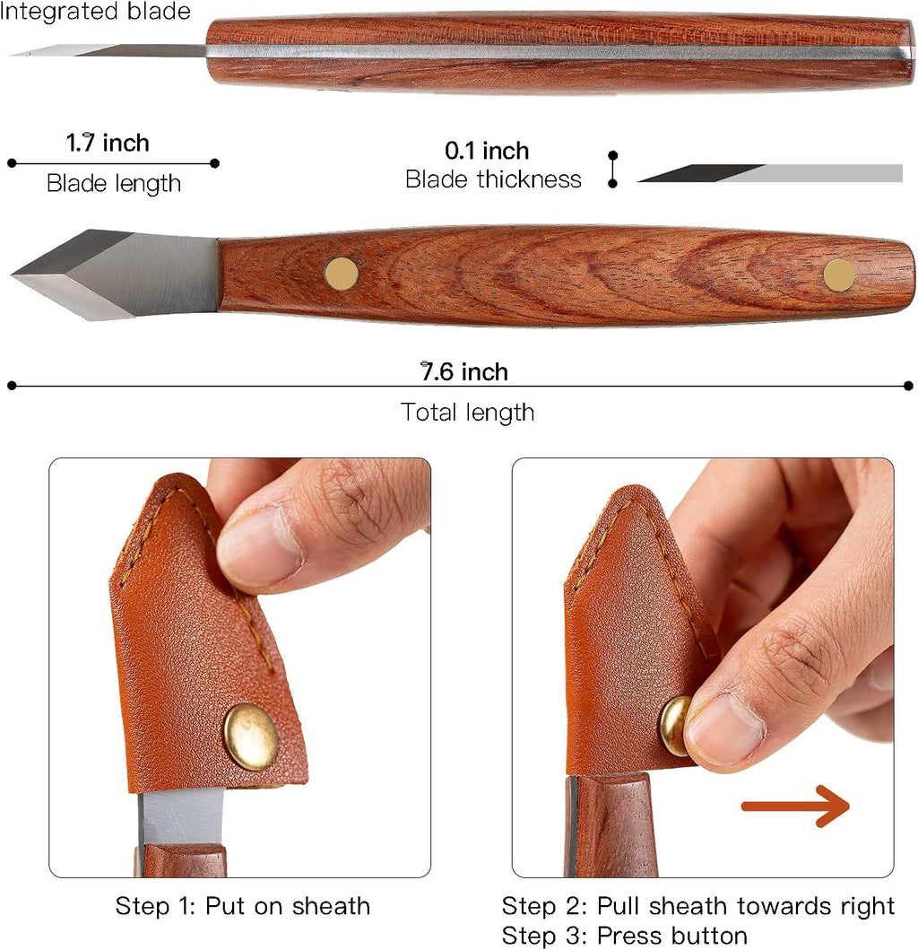 Marking Knife Woodworking Heavy Duty Scribing Gauge Knife Leather Sheath Carbon Steel Double Beveled Blade Striking