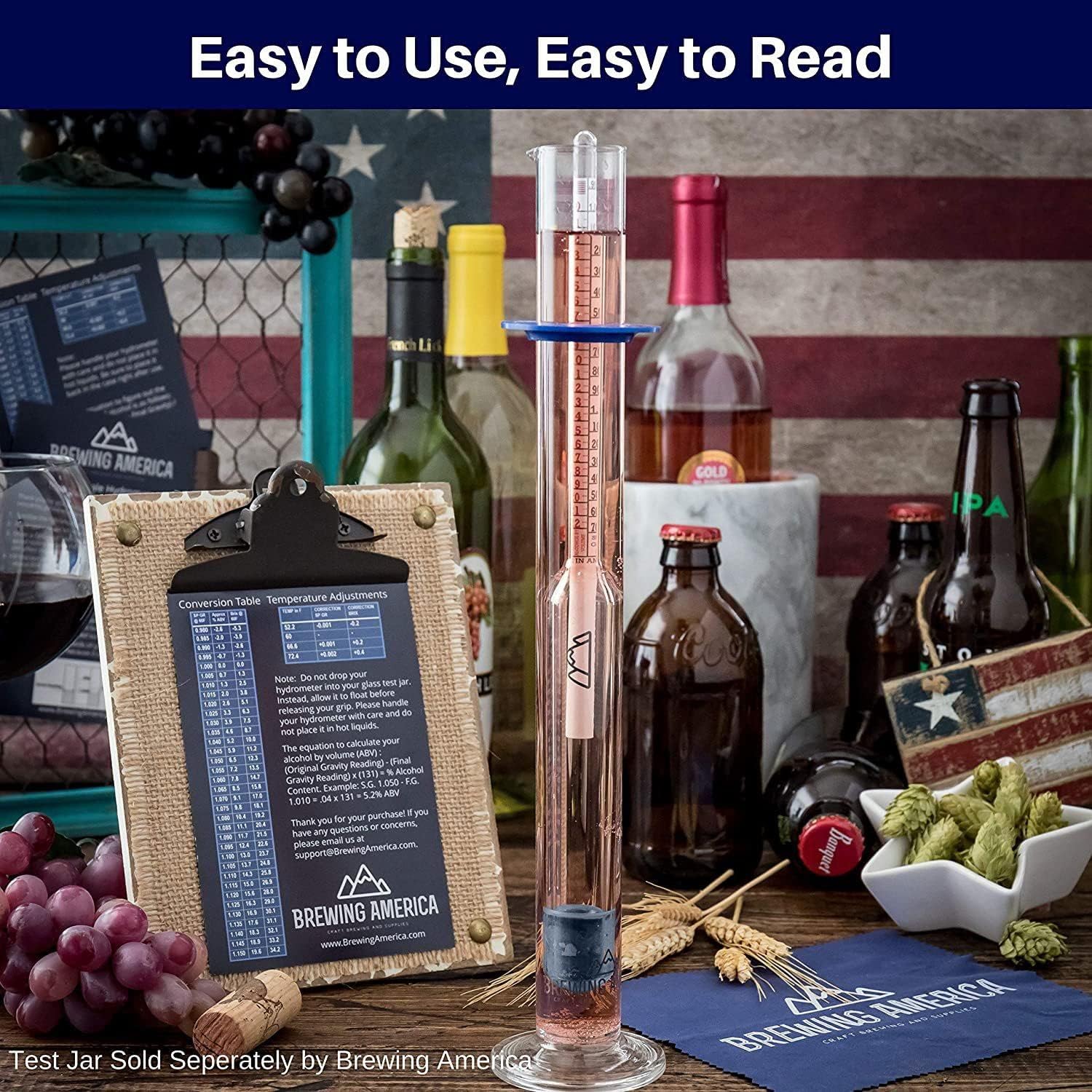 Brewing Hydrometer Alcohol Tester Kit: USA-Made Beer & Wine American-Made Specific Gravity ABV Test Pro Series
