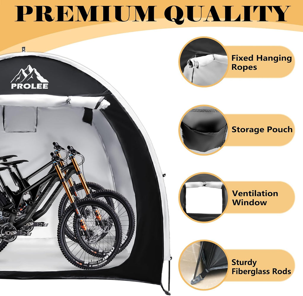 Bike Shed 6.6FT, Waterproof Oxford Fabric Storage Tent for 2 Bikes, Outdoor Storage with Window Design, Black | 210D