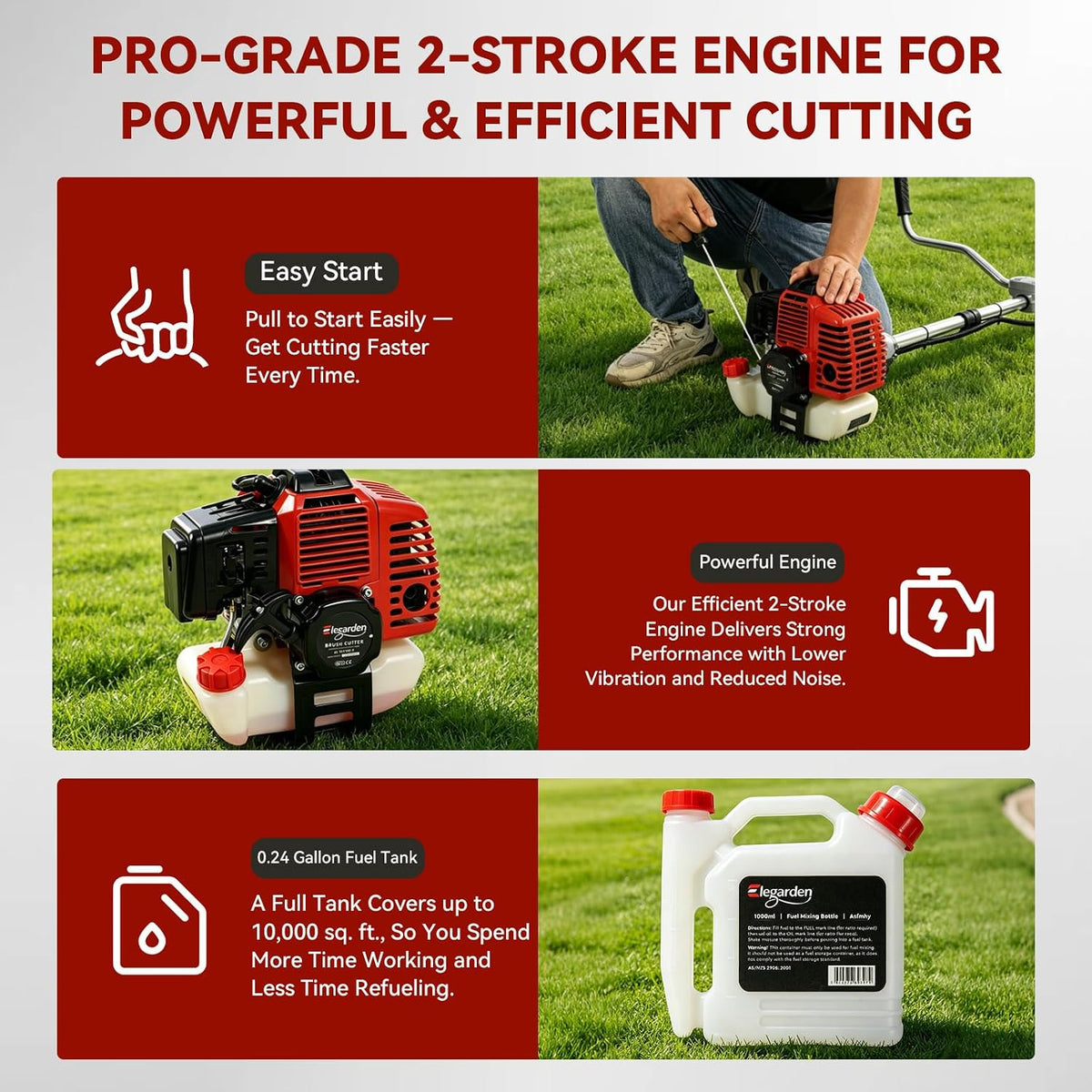 51.7CC 2-Cycle Gas Weed Wacker, Weed Eater & Brush Cutter, 4-in-1 Straight Shaft Gas Powered String Trimmer with