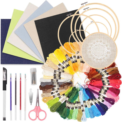 78Pcs Embroidery Kit for Beginners, Hand Embroidery Kit Classic Embroidery Stitches Practice Kit, Starter Embroidery