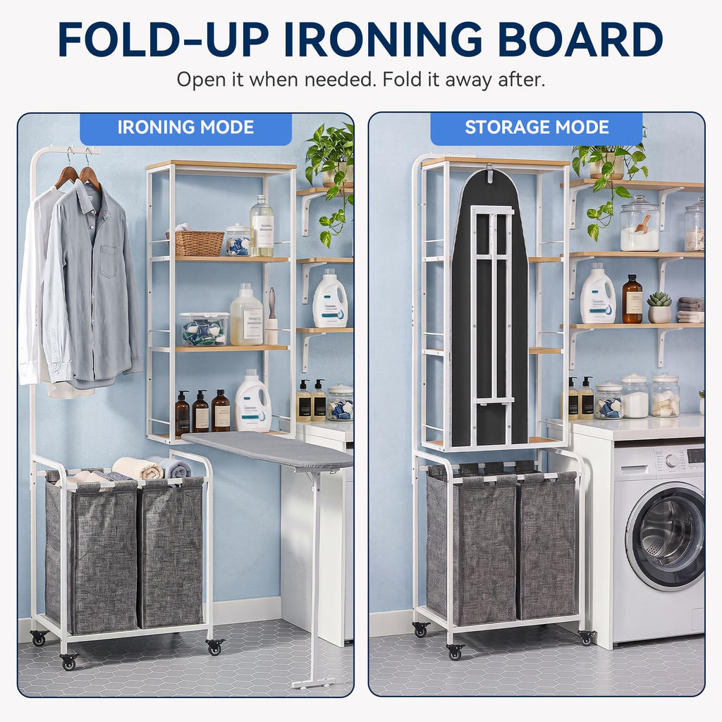 Laundry Sorter with Hanging Bar for Laundry Room, Foldable Ironing Board