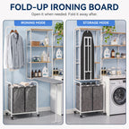 Laundry Sorter with Hanging Bar for Laundry Room, Foldable Ironing Board