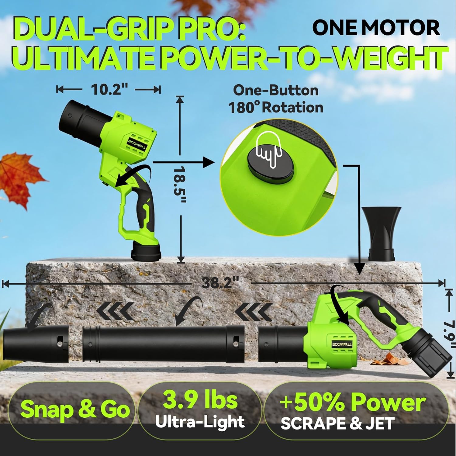 Leaf Blower Cordless with Battery and Charger, Cordless Leaf Blower with Rotatable Body, 2-Pack 20V Batteries