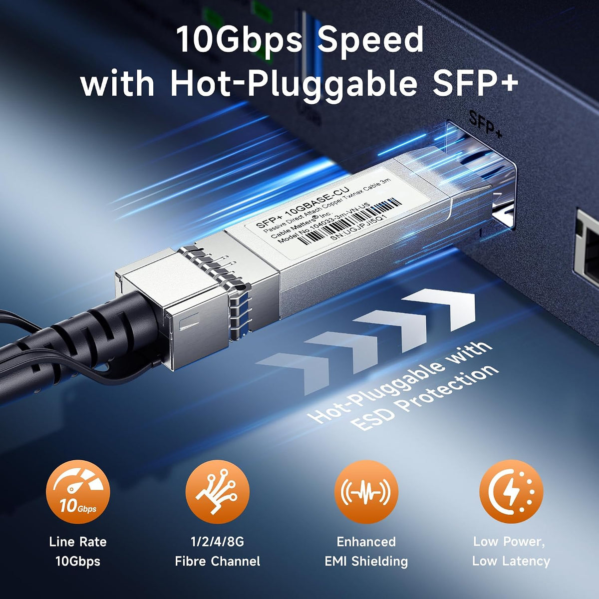 Cable Matters 10Gbps DAC Twinax SFP+ Cable, 3m/9.8ft