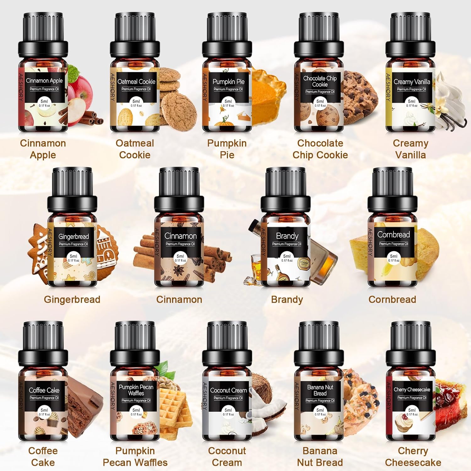 Bakery Essential Oils Set - Fragrance Oil for Diffusers, Candle Making - Pumpkin Pie, Coffee Cake, Oatmeal Cookie