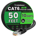 Cat 6 Flat Ethernet Cable 50ft, 10Gbps, Black | 30AWG OFC, 550MHz, Snagless Gold-Plated RJ45, Flat Low-Profile Design